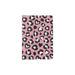 Animal Print, Pink Leopard, Cheetah Spots, Hearts Passport Holder