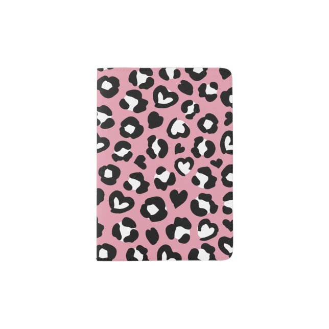 Animal Print, Pink Leopard, Cheetah Spots, Hearts Passport Holder (Front)