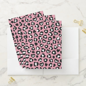 Animal Print, Pink Leopard, Cheetah Spots, Hearts Pocket Folder