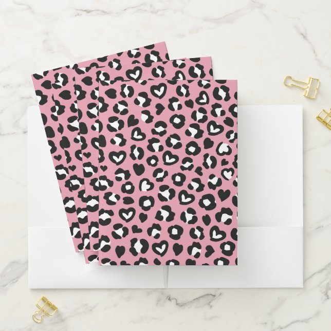 Animal Print, Pink Leopard, Cheetah Spots, Hearts Pocket Folder (In Situ)