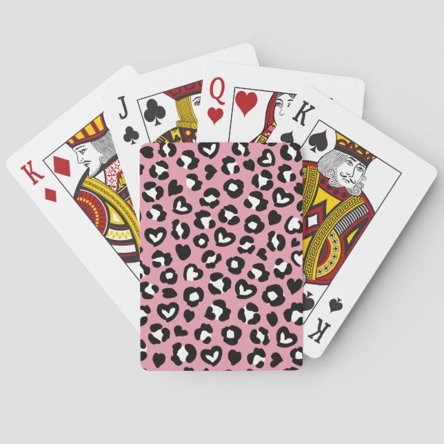 Animal Print, Pink Leopard, Cheetah Spots, Hearts Poker Cards (Back)