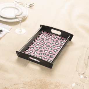 Animal Print, Pink Leopard, Cheetah Spots, Hearts Serving Tray
