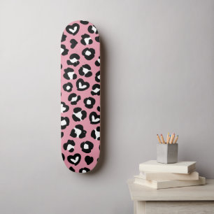 Animal Print, Pink Leopard, Cheetah Spots, Hearts Skateboard