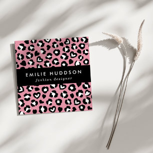 Animal Print, Pink Leopard, Cheetah Spots, Hearts Square Business Card
