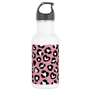 Animal Print, Pink Leopard, Cheetah Spots, Hearts Stainless Steel Water Bottle