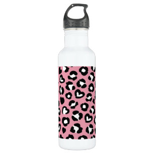 Animal Print, Pink Leopard, Cheetah Spots, Hearts Stainless Steel Water Bottle