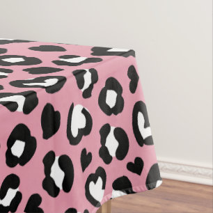 Animal Print, Pink Leopard, Cheetah Spots, Hearts Tablecloth