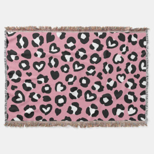 Animal Print, Pink Leopard, Cheetah Spots, Hearts Throw Blanket
