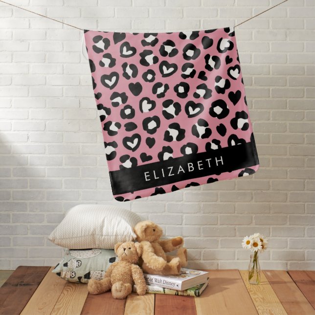 Animal Print, Pink Leopard, Hearts, Your Name Baby Blanket (In Situ)