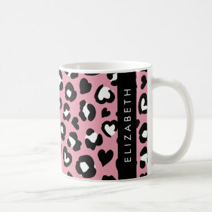 Animal Print, Pink Leopard, Hearts, Your Name Coffee Mug
