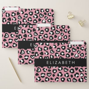 Animal Print, Pink Leopard, Hearts, Your Name File Folder