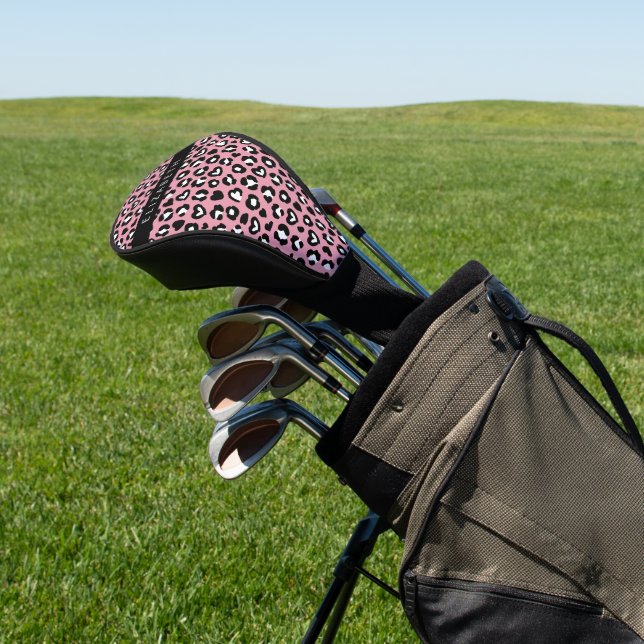 Animal Print, Pink Leopard, Hearts, Your Name Golf Head Cover (In Situ)