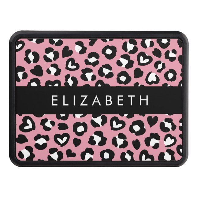 Animal Print, Pink Leopard, Hearts, Your Name Hitch Cover (Front)