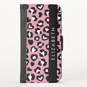 Animal Print, Pink Leopard, Hearts, Your Name iPhone X Wallet Case