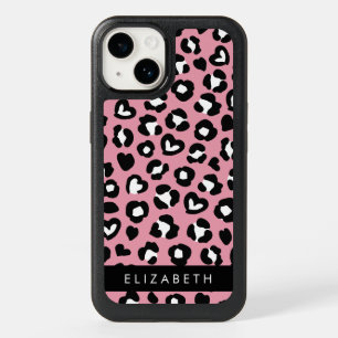 Animal Print, Pink Leopard, Hearts, Your Name OtterBox iPhone 14 Case