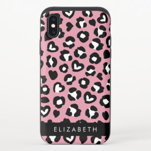 Animal Print, Pink Leopard, Hearts, Your Name iPhone X Slider Case