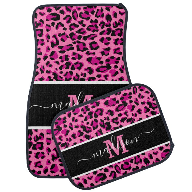 Animal Print Pink Leopard Monogram Car Floor Mat (Set)