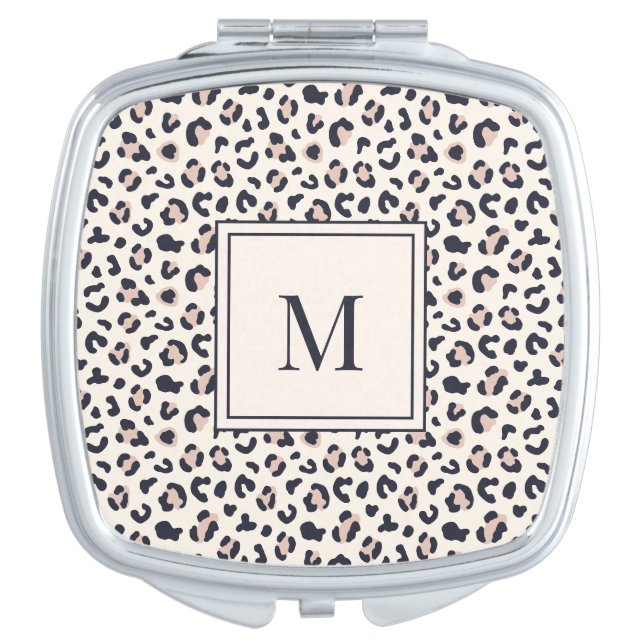 Animal print pink monogram  compact mirror (Front)