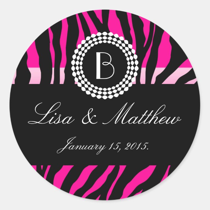 Animal Print Pink Zebra Pattern and Monogram Stickers