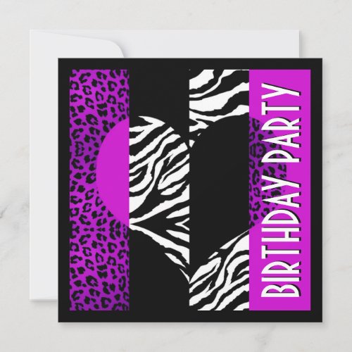 Animal Print Purple Leopard Black and White Zebra Invitations