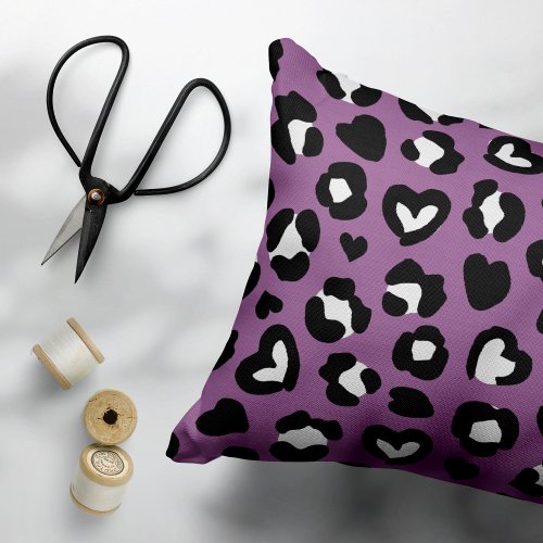 Animal Print Purple Leopard Cheetah Spots Heart Accent Pillow