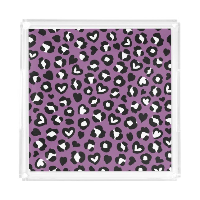 Animal Print, Purple Leopard, Cheetah Spots, Heart Acrylic Tray (Front)