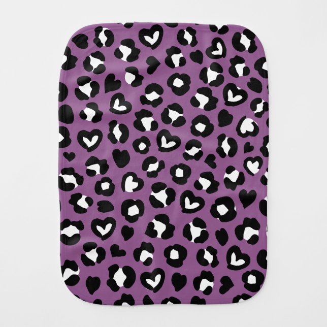 Animal Print, Purple Leopard, Cheetah Spots, Heart Baby Burp Cloth (Front)