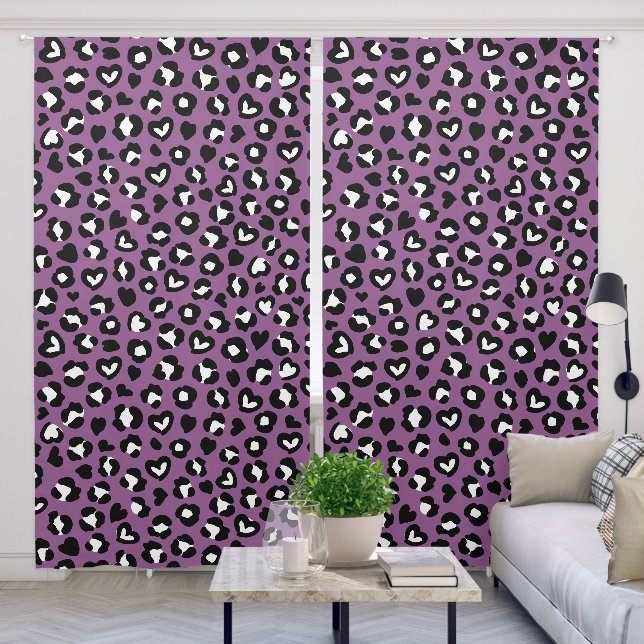 Animal Print, Purple Leopard, Cheetah Spots, Heart Blackout Curtains (Living Room)