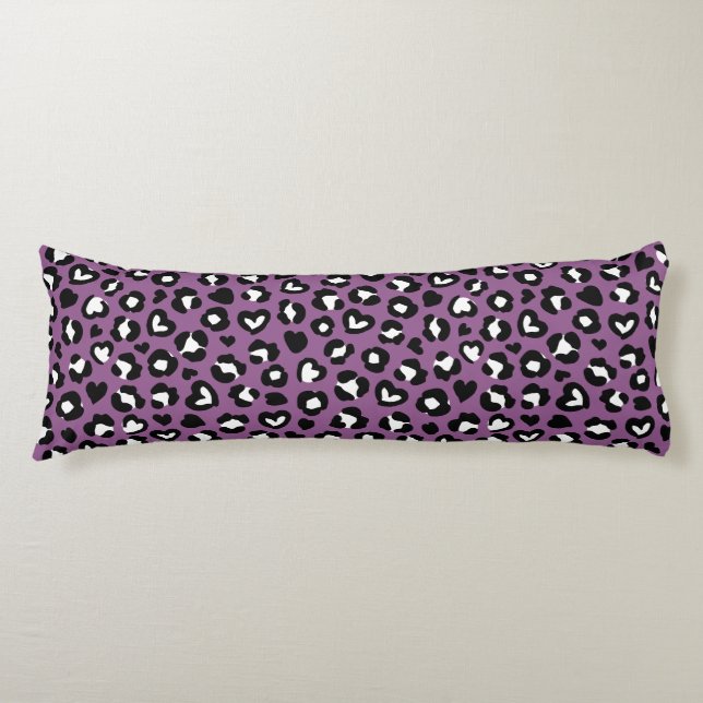 Animal Print, Purple Leopard, Cheetah Spots, Heart Body Pillow (Front)