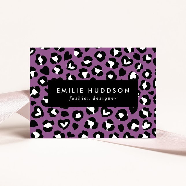 Animal Print, Purple Leopard, Cheetah Spots, Heart Business Card (Creator Uploaded)