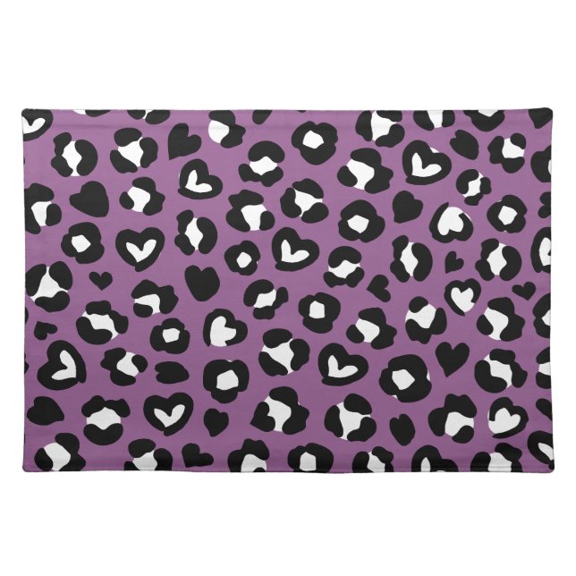 Animal Print, Purple Leopard, Cheetah Spots, Heart Cloth Placemat (Front)