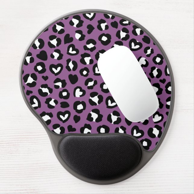 Animal Print, Purple Leopard, Cheetah Spots, Heart Gel Mouse Pad (Left Side)