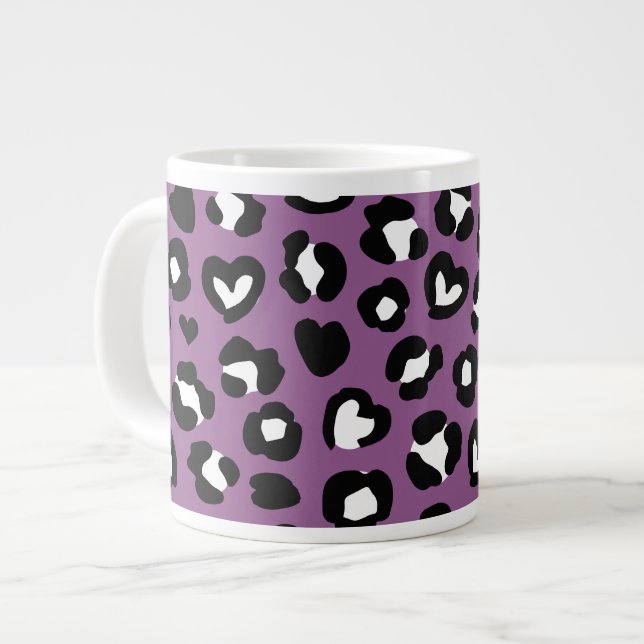 Animal Print, Purple Leopard, Cheetah Spots, Heart Giant Coffee Mug (Front Left)