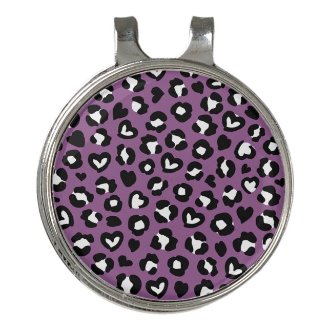 Animal Print, Purple Leopard, Cheetah Spots, Heart Golf Hat Clip (Front)