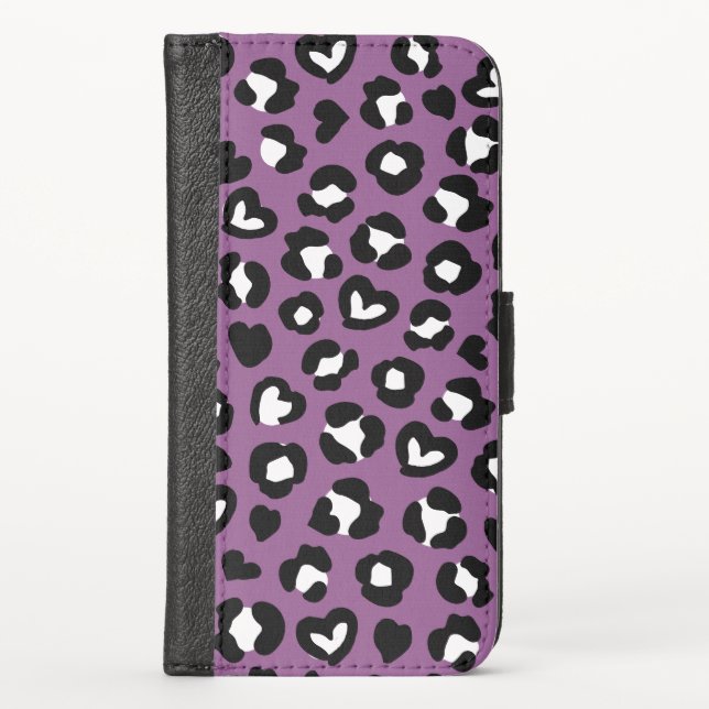 Animal Print, Purple Leopard, Cheetah Spots, Heart iPhone Wallet Case (Front)