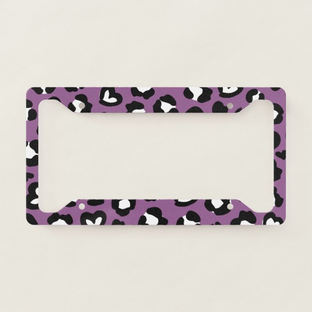 Animal Print, Purple Leopard, Cheetah Spots, Heart License Plate Frame (Front)