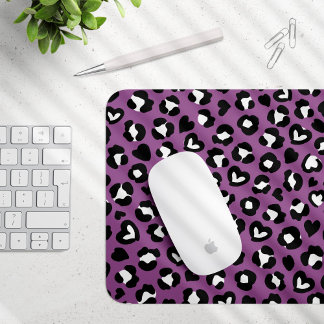 Animal Print, Purple Leopard, Cheetah Spots, Heart Mouse Pad