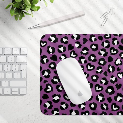 Animal Print Purple Leopard Cheetah Spots Heart Mouse Pad