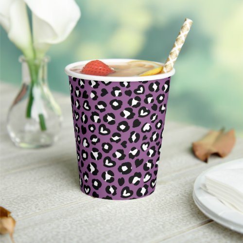 Animal Print Purple Leopard Cheetah Spots Heart Paper Cups