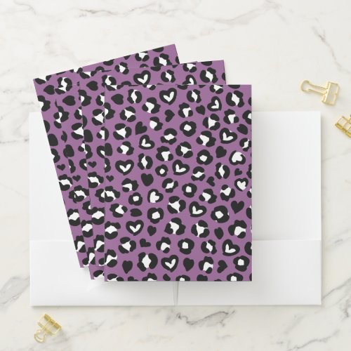 Animal Print Purple Leopard Cheetah Spots Heart Pocket Folder