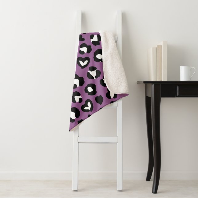 Animal Print, Purple Leopard, Cheetah Spots, Heart Sherpa Blanket (In Situ)