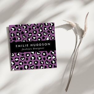 Animal Print, Purple Leopard, Cheetah Spots, Heart Square Business Card