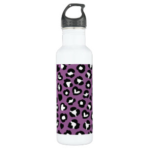 Animal Print, Purple Leopard, Cheetah Spots, Heart Stainless Steel Water Bottle