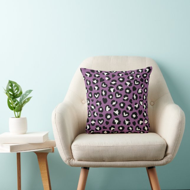 Animal Print, Purple Leopard, Cheetah Spots, Heart Throw Pillow (Chair)