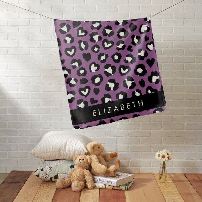 Animal Print, Purple Leopard, Hearts, Your Name Baby Blanket (In Situ)