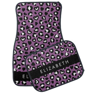 Animal Print, Purple Leopard, Hearts, Your Name Car Floor Mat