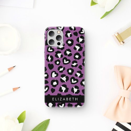 Animal Print Purple Leopard Hearts Your Name iPhone 12 Pro Case