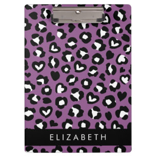 Animal Print, Purple Leopard, Hearts, Your Name Clipboard