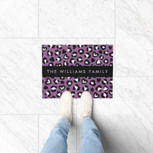 Animal Print, Purple Leopard, Hearts, Your Name Doormat