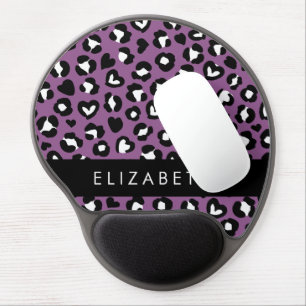 Animal Print, Purple Leopard, Hearts, Your Name Gel Mouse Pad